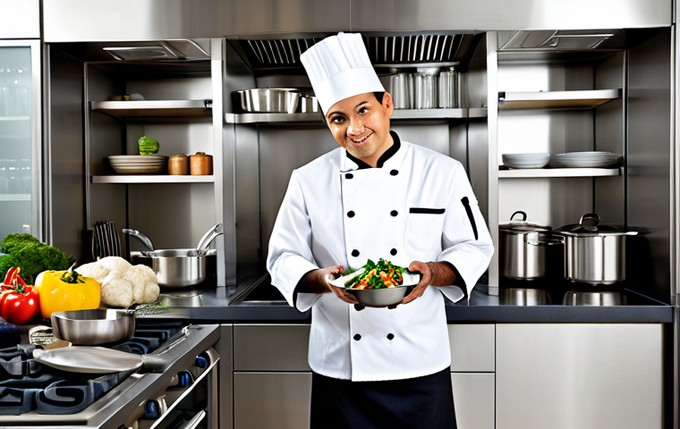 Multicultural Chef**

A professional chef in a clean, modern kitchen, fully clothed in a chef's uniform, preparing a fusion dish with ingredients from around the world. The dish features both Italian and East Asian elements, with colorful vegetables and herbs. Background shows a well-stocked pantry and gleaming stainless steel appliances. Perfect anatomy, correct proportions, natural pose. Safe for work, appropriate content, fully clothed, professional, family-friendly. Professional food photography style, high resolution.

**