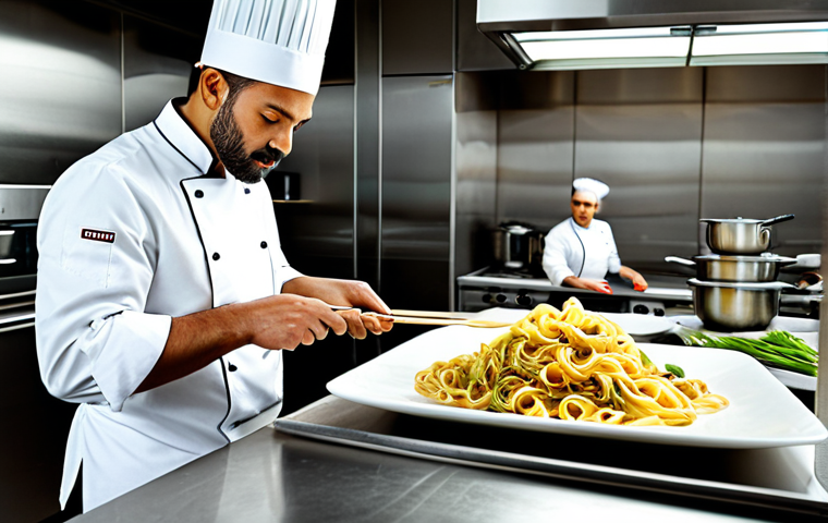 다문화 요리사 자격증 요구사항 비교 - **
"A professional chef in a modern Italian kitchen, fully clothed in chef whites, preparing a fusi...