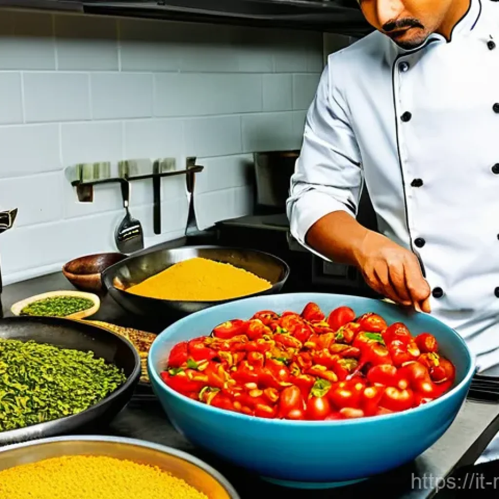 다문화 요리사의 문화적 민감성 교육 - **A Culturally Sensitive Chef in a Vibrant Kitchen**
    An experienced male chef, in his late 30s, ...