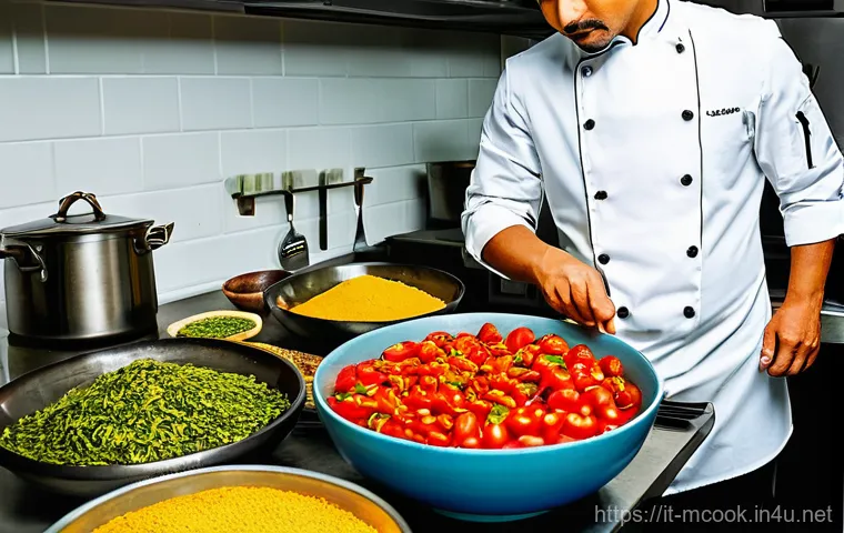 다문화 요리사의 문화적 민감성 교육 - **A Culturally Sensitive Chef in a Vibrant Kitchen**
An experienced male chef, in his late 30s, ...