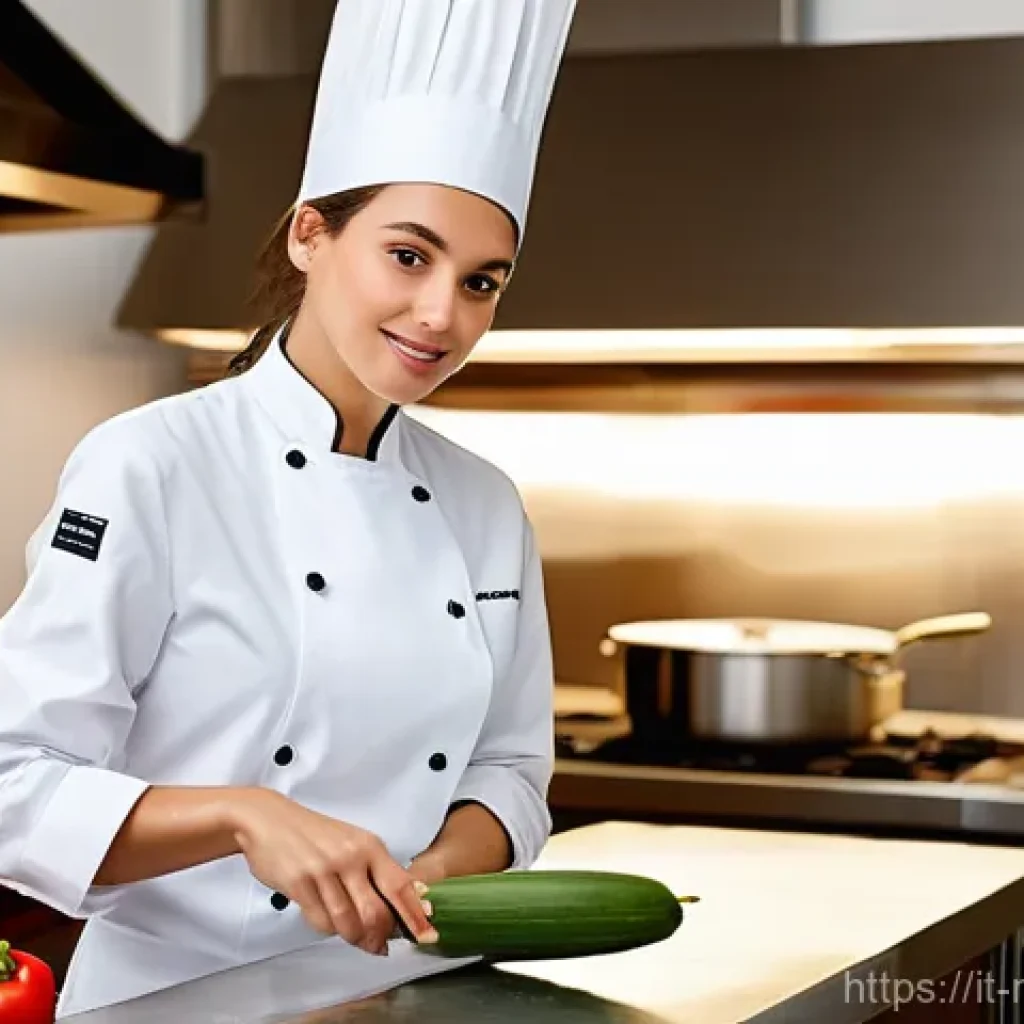다문화 요리사의 해외 취업 사례 - **Prompt:** A young, enthusiastic female Italian chef in her late 20s, wearing a clean, white chef's...