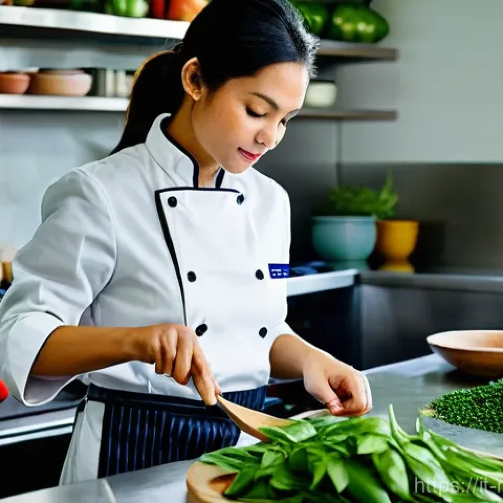 다문화 요리사 자격증 취득비용 - **A passionate, young female chef (of Italian descent), wearing a crisp, modern chef's jacket and ap...