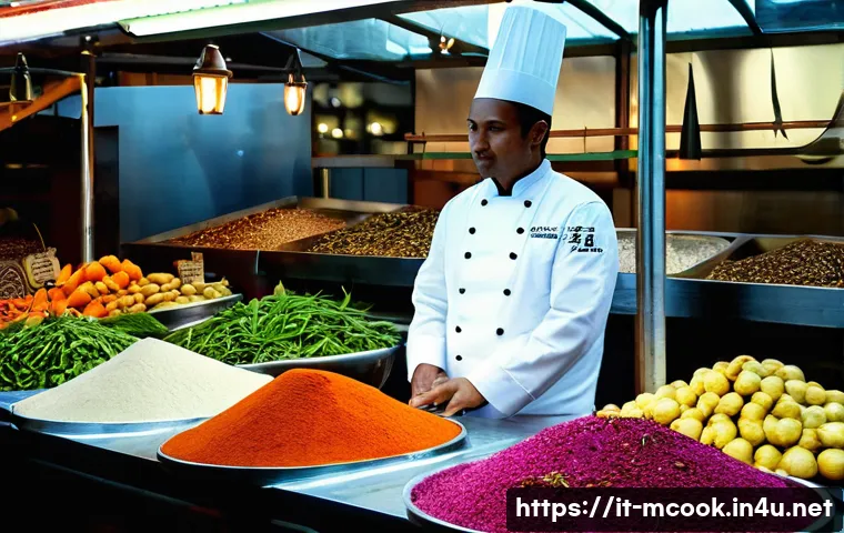 다문화 요리사 시험 대비 학습법 - **"Sensory Journey of Global Ingredients"**
    A professional chef, of diverse ethnicity, wearing a...
