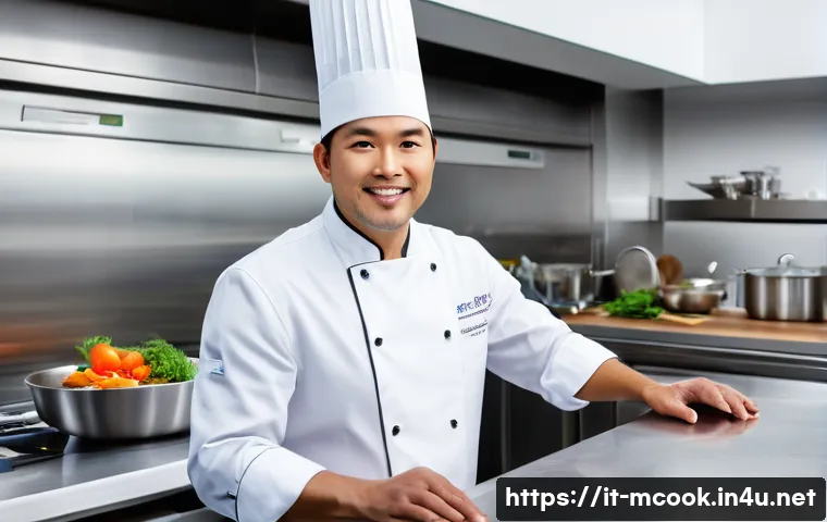 다문화 요리사 취업 포트폴리오 작성법 - A professional multicultural chef in a modern kitchen setting, showcasing a fusion dish that combine...
