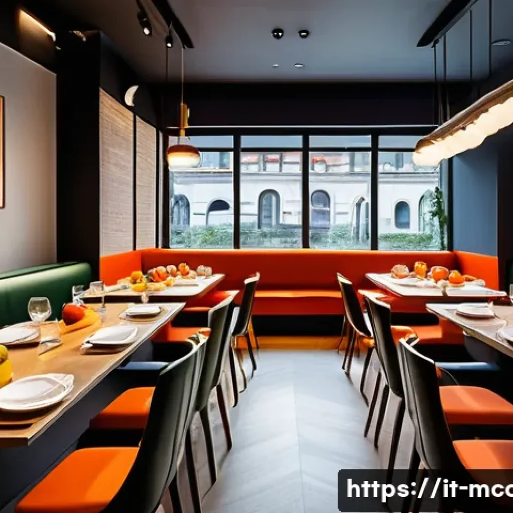 다문화 요리사와 한식 세계화 - A stylish fusion restaurant interior in Milan showcasing a modern dining space blending Italian and ...