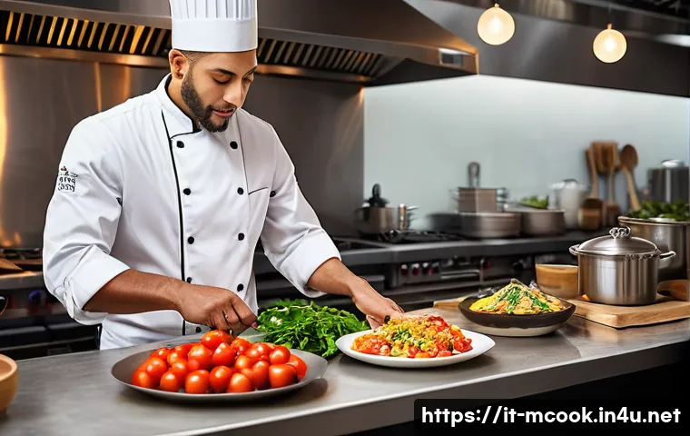 다문화 요리사와 요리의 심리학 - A multicultural chef in a modern urban kitchen, passionately preparing a vibrant fusion dish that co...