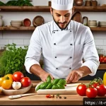 Home 22 다문화 요리사 이직 성공 전략 - A modern Italian kitchen scene showcasing a multicultural chef preparing a fusion dish combining tra...
