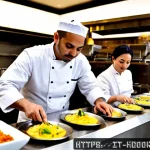 다문화 요리사 업계 트렌드 - Photorealistic editorial photograph of a multicultural chef team collaborating in a contemporary Mil...